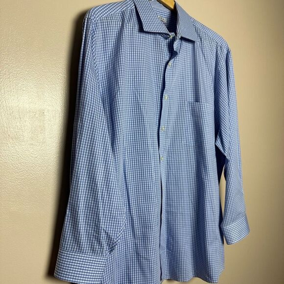 CLEARANCE! Men’s Blue Van Heusen Checked Dress Shirt Size 17-1/2 - Picture 3 of 5